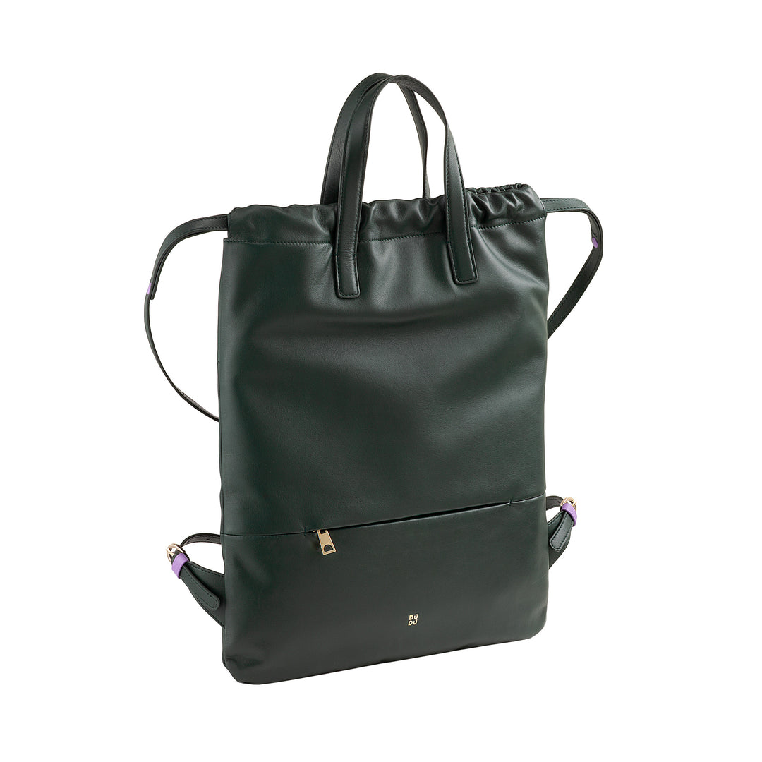 DUDU Zaino Donna a Sacca in Morbida Pelle, Zaino con Coulisse e Bottone Magnetico, Doppia Maniglia, Zaino Semplice Elegante