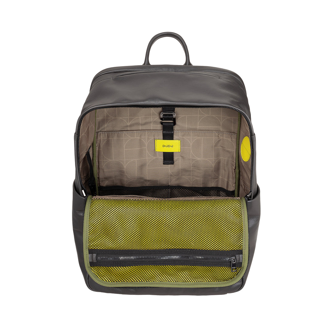 DUDU Zaino in Pelle Uomo Donna Porta PC fino a 15,6” MacBook 16 Pollici, Zaino da Viaggio 20 Litri, Zaino Ufficio Lavoro Multicomparto Elegante