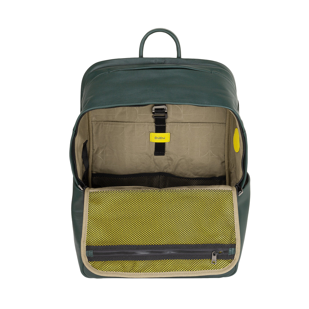 DUDU Zaino in Pelle Uomo Donna Porta PC fino a 15,6” MacBook 16 Pollici, Zaino da Viaggio 20 Litri, Zaino Ufficio Lavoro Multicomparto Elegante