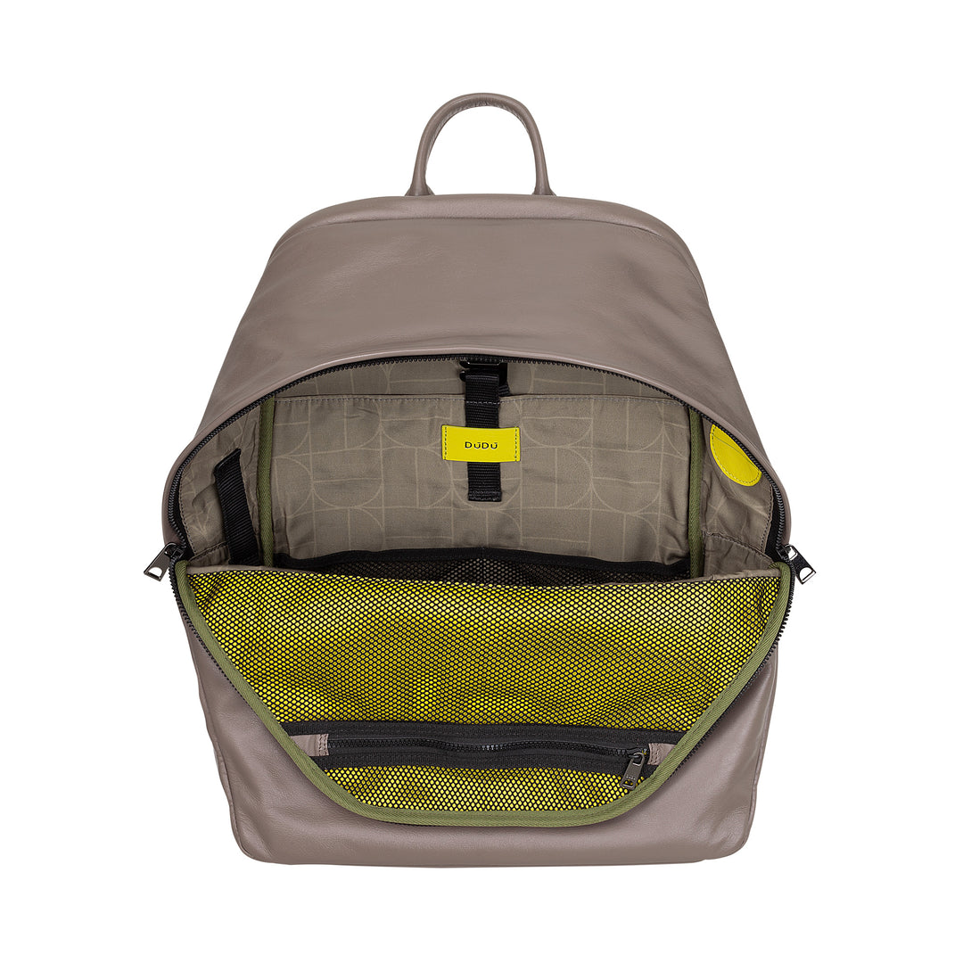 DUDU Zaino in Pelle Uomo Donna Porta PC fino a 15,6” MacBook 16 Pollici, Zaino da Viaggio 20 Litri, Zaino Ufficio Lavoro dal Design Essenziale Elegante
