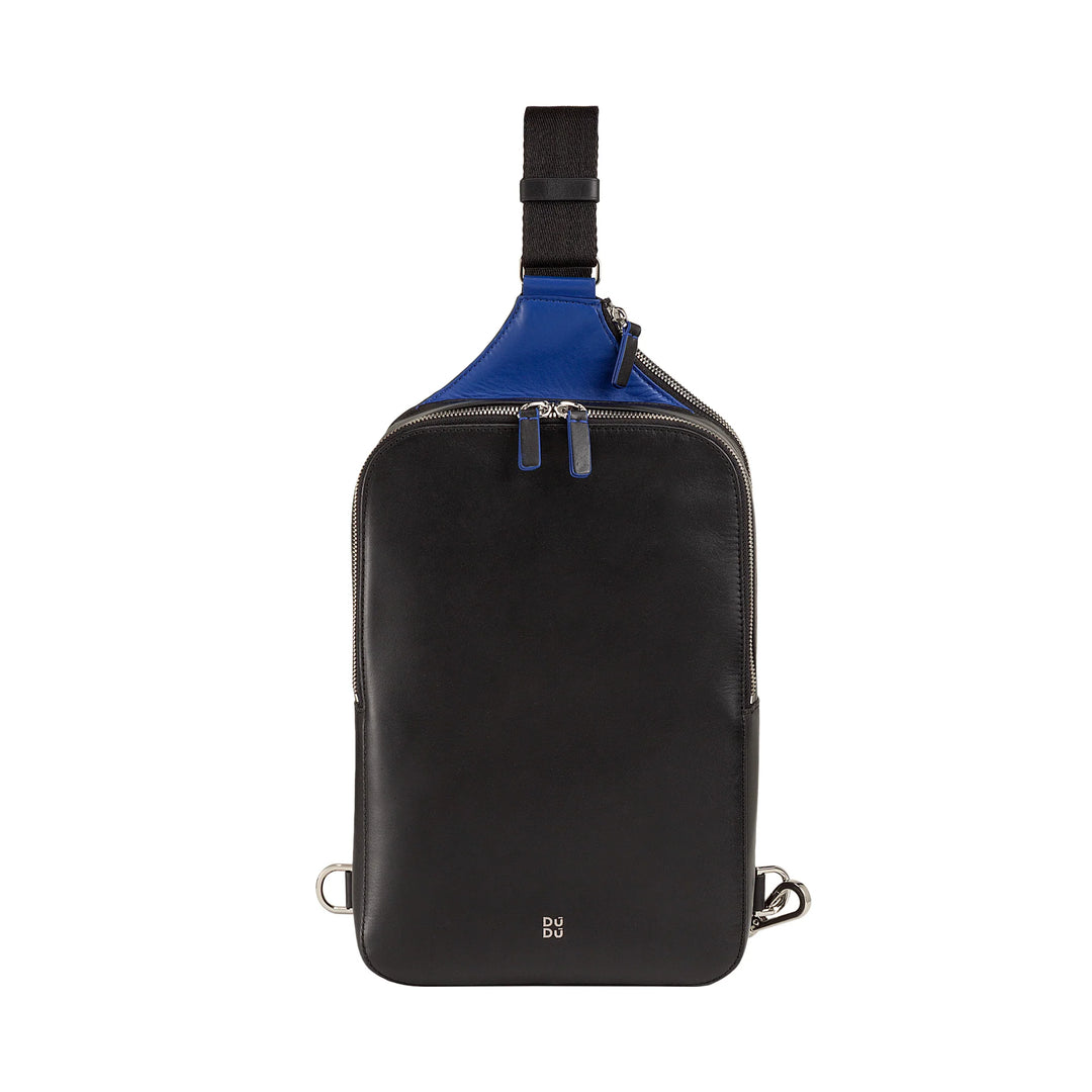 DUDU Zaino Monospalla Uomo in Pelle Porta Tablet, Borsa Borsello a Petto con Cerniera a Tracolla Regolabile