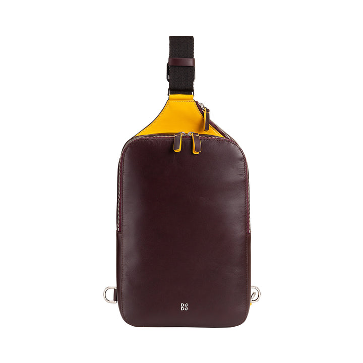 DUDU Zaino Monospalla Uomo in Pelle Porta Tablet, Borsa Borsello a Petto con Cerniera a Tracolla Regolabile