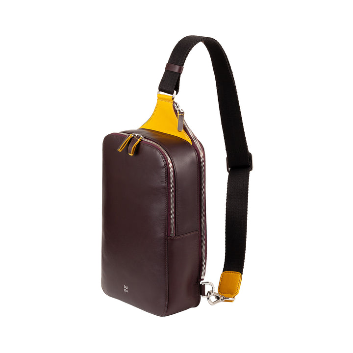 DUDU Zaino Monospalla Uomo in Pelle Porta Tablet, Borsa Borsello a Petto con Cerniera a Tracolla Regolabile