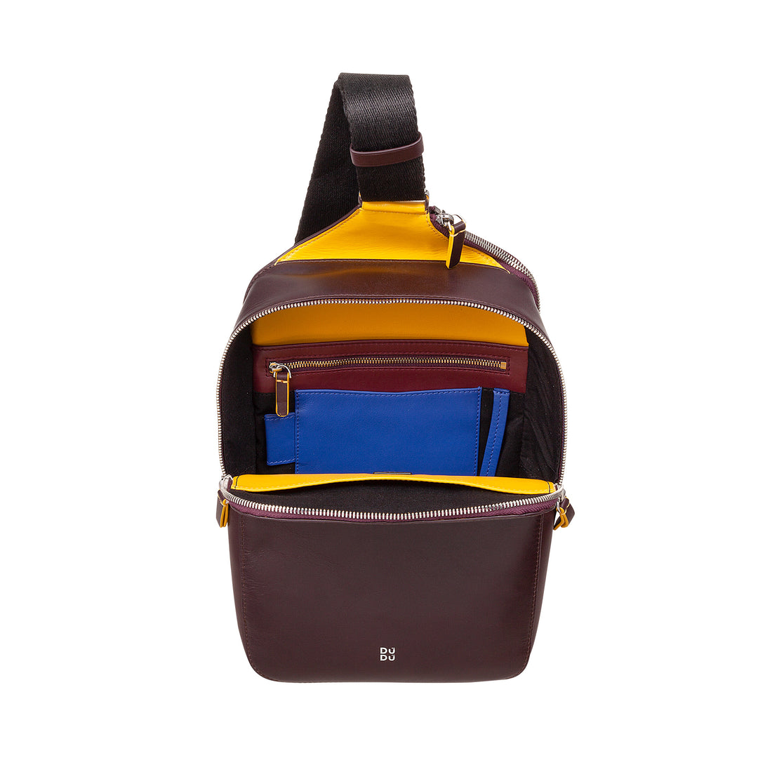 DUDU Zaino Monospalla Uomo in Pelle Porta Tablet, Borsa Borsello a Petto con Cerniera a Tracolla Regolabile
