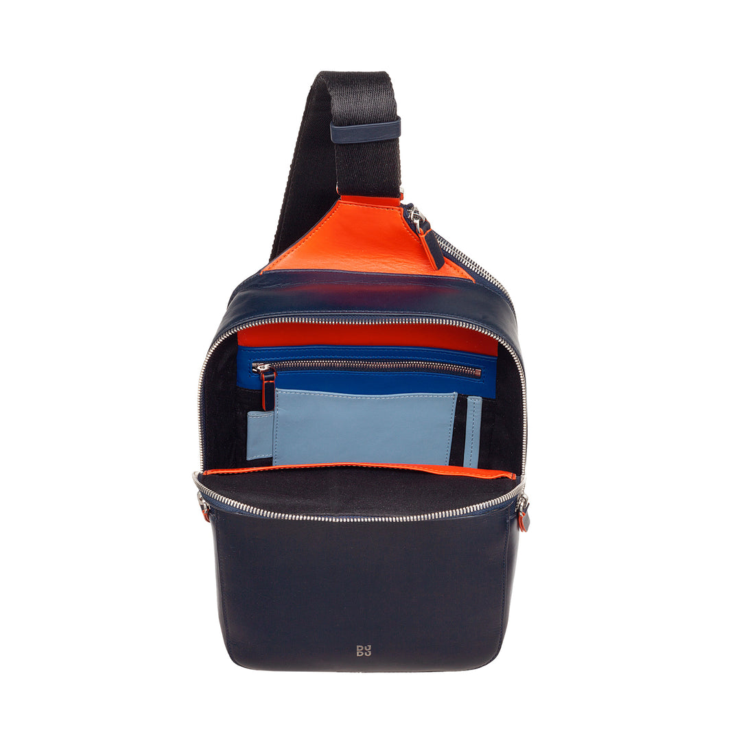 DUDU Zaino Monospalla Uomo in Pelle Porta Tablet, Borsa Borsello a Petto con Cerniera a Tracolla Regolabile