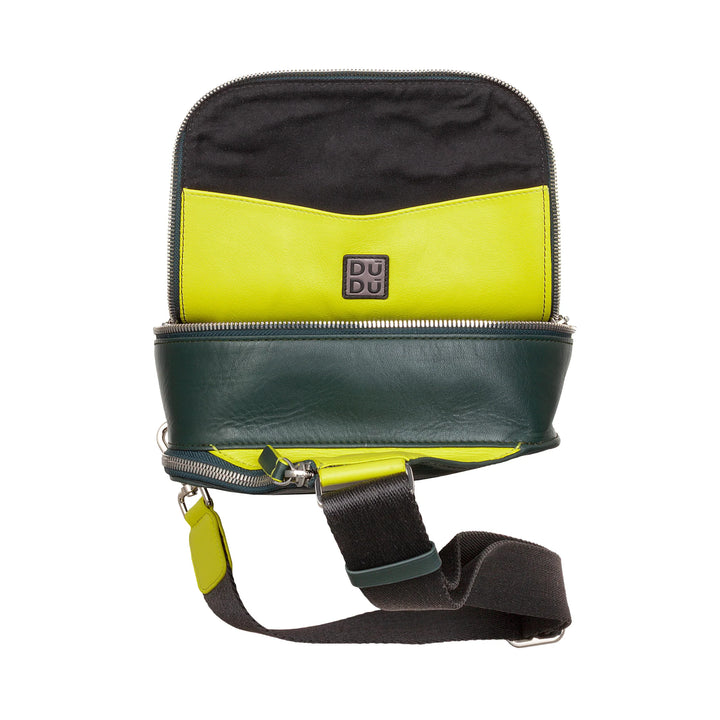 DUDU Zaino Monospalla Uomo in Pelle Porta Tablet, Borsa Borsello a Petto con Cerniera a Tracolla Regolabile