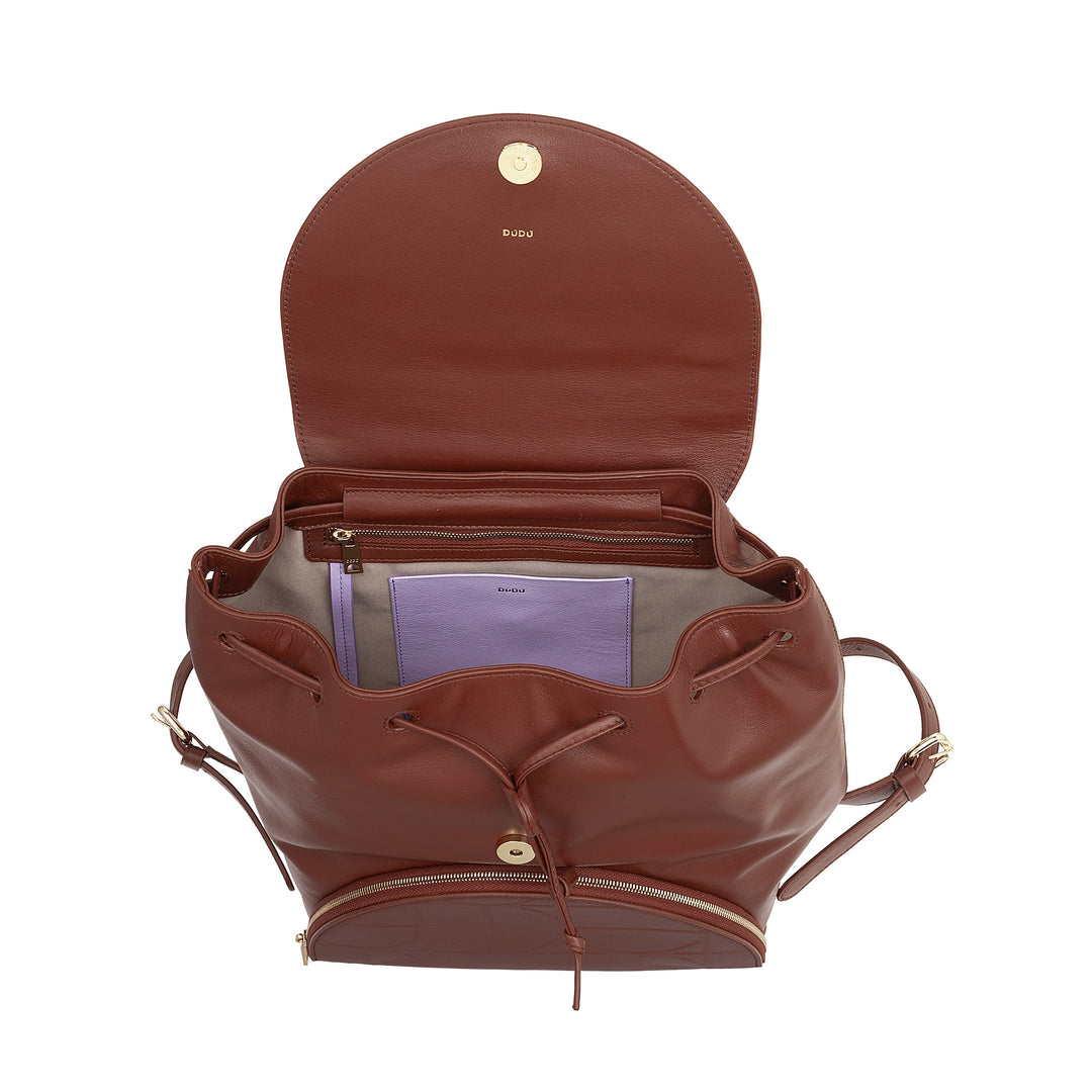 DUDU Zaino Donna in Morbida Pelle con Coulisse – Zainetto Elegante, Spazioso e Regolabile per l&