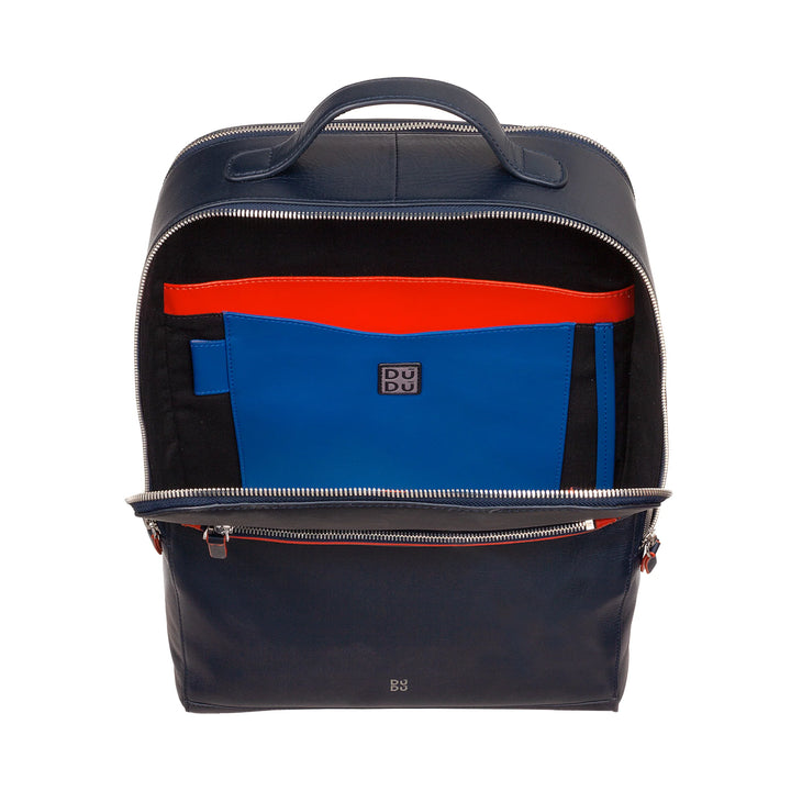 DUDU Zaino Uomo Porta PC Portatile e Tablet in Pelle, Zaino Antifurto con Doppia Zip, Zaino da Lavoro da Viaggio con Attacco per Trolley