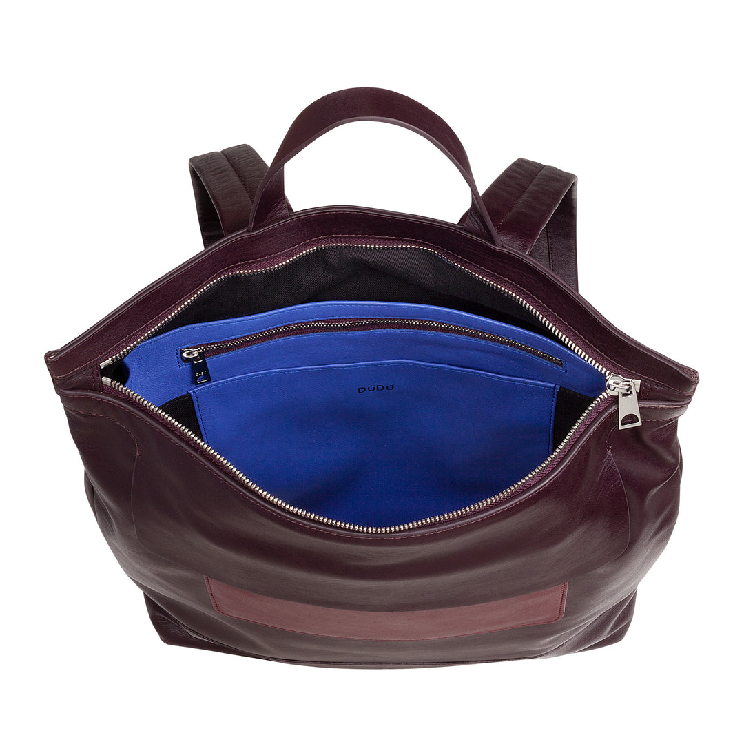 DUDU Zaino Uomo, Zaino Donna Casual Morbido in Vera Pelle con Cerniera Zaino Grande Colorato da Lavoro Tempo Libero