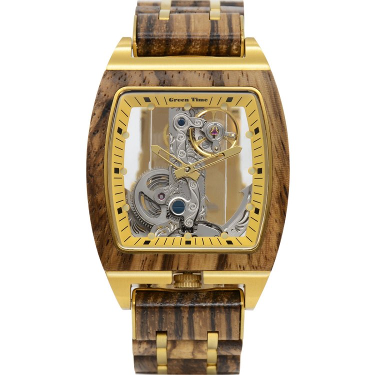 Green Time orologio Automatic 44x39mm scheletrico automatico acciaio finitura PVD oro legno ZW169C