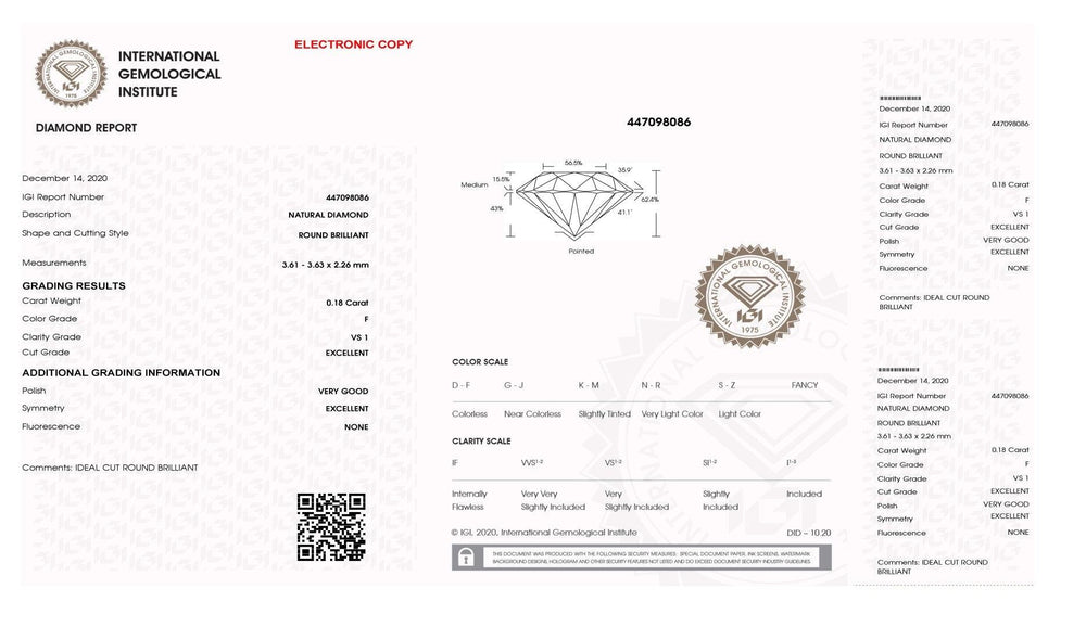 IGI diamante in blister certificato taglio brillante 0,18ct colore F purezza VS 1 - Capodagli 1937