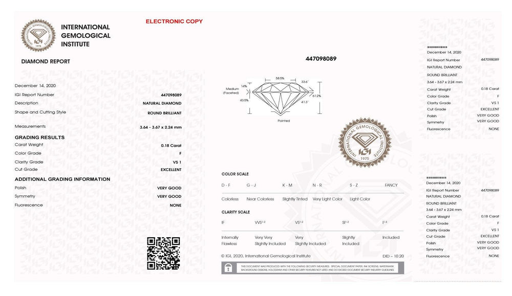IGI diamante in blister certificato taglio brillante 0,18ct colore F purezza VS 1 - Capodagli 1937