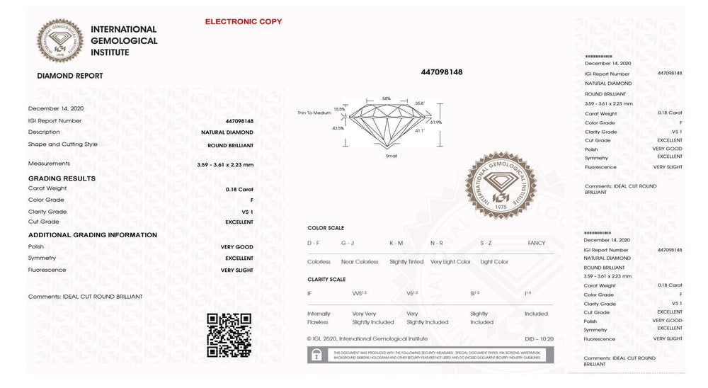 IGI diamante in blister certificato taglio brillante 0,18ct colore F purezza VS 1 - Capodagli 1937