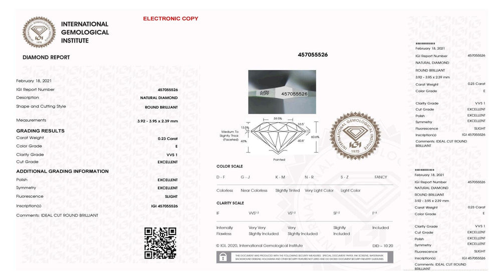 IGI diamante in blister certificato taglio brillante 0,23ct colore E purezza VVS 1 - Capodagli 1937