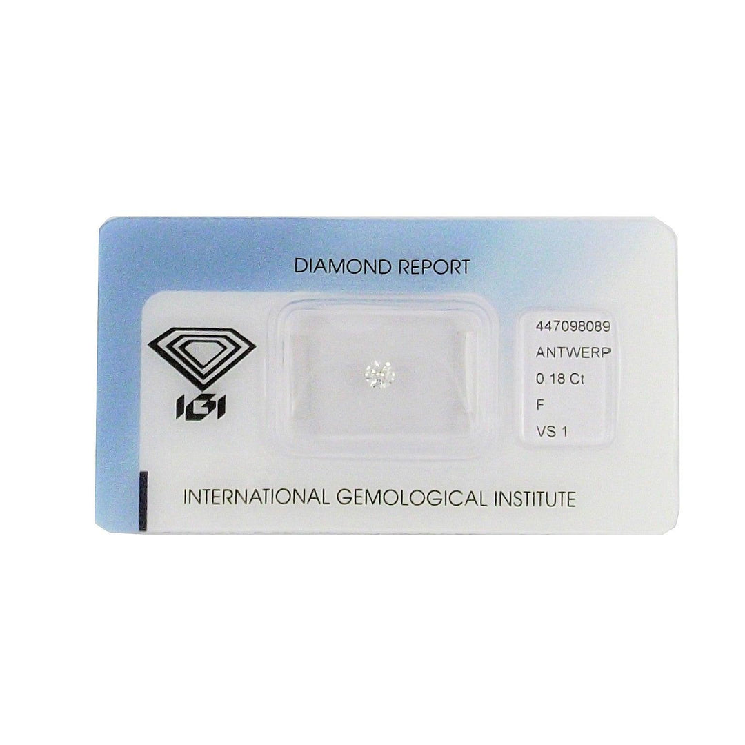 IGI diamante in blister certificato taglio brillante 0,18ct colore F purezza VS 1 - Capodagli 1937