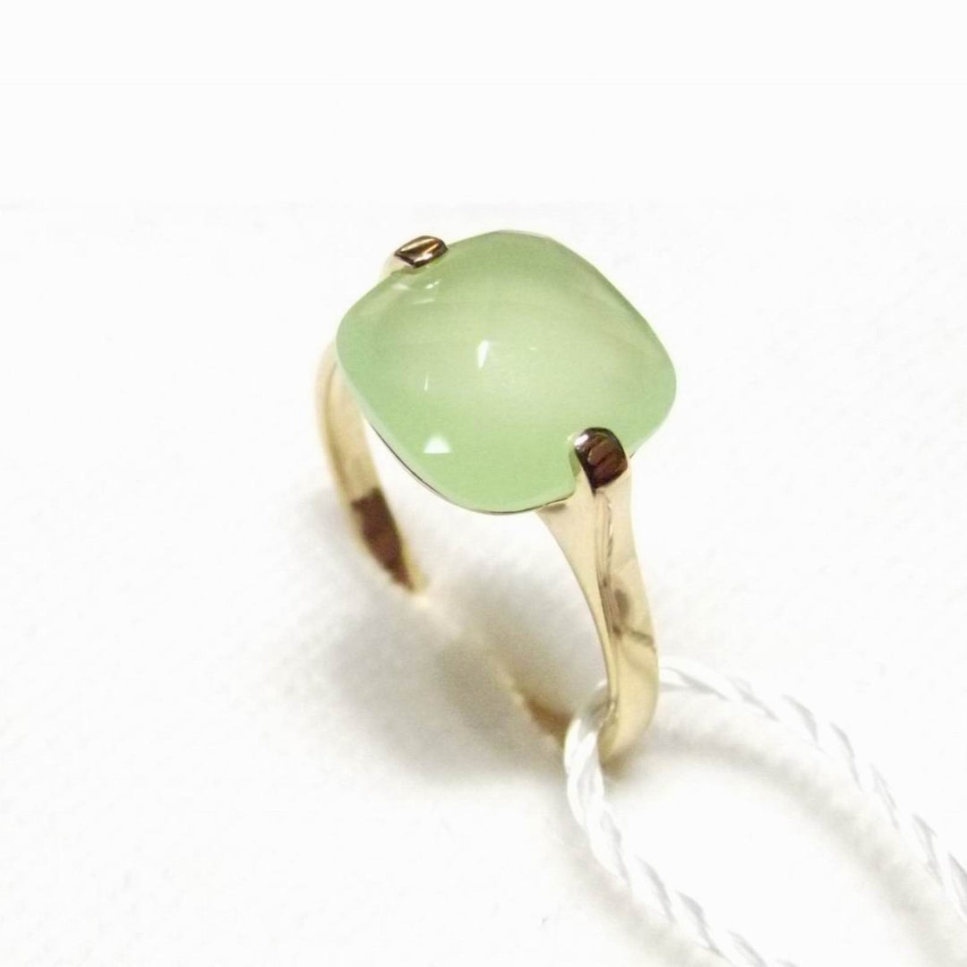 Anello tipo nudo oro 9kt quarzo idrotermale color Crisoprazio 10 - Gioielleria Capodagli