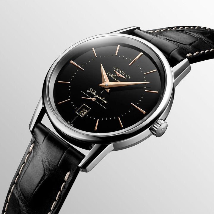 Longines orologio Flagship Heritage 38,5mm nero automatico acciaio L4.795.4.58.0 - Gioielleria Capodagli