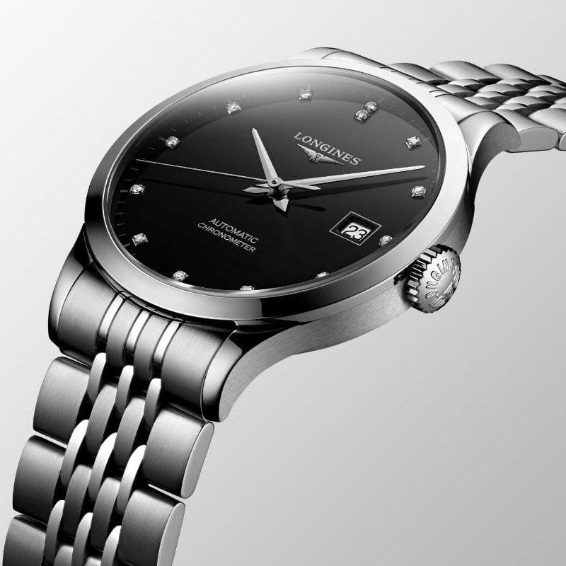 Longines orologio Record collection 40mm nero diamanti automatico COSC acciaio L2.821.4.57.6 - Capodagli 1937