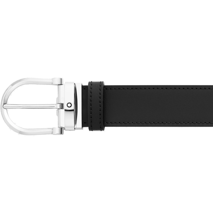 Montblanc cintura 35mm reversibile in pelle nera/marrone con fibbia a ferro di cavallo 128783 - Capodagli 1937