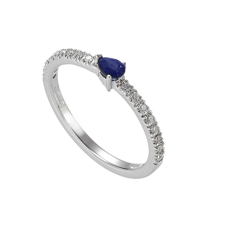 Sidalo anello fedina oro bianco 18kt 2,10g diamanti 0,11ct zaffiro a goccia 0,25ct 103 M 628 AZGOC - Gioielleria Capodagli