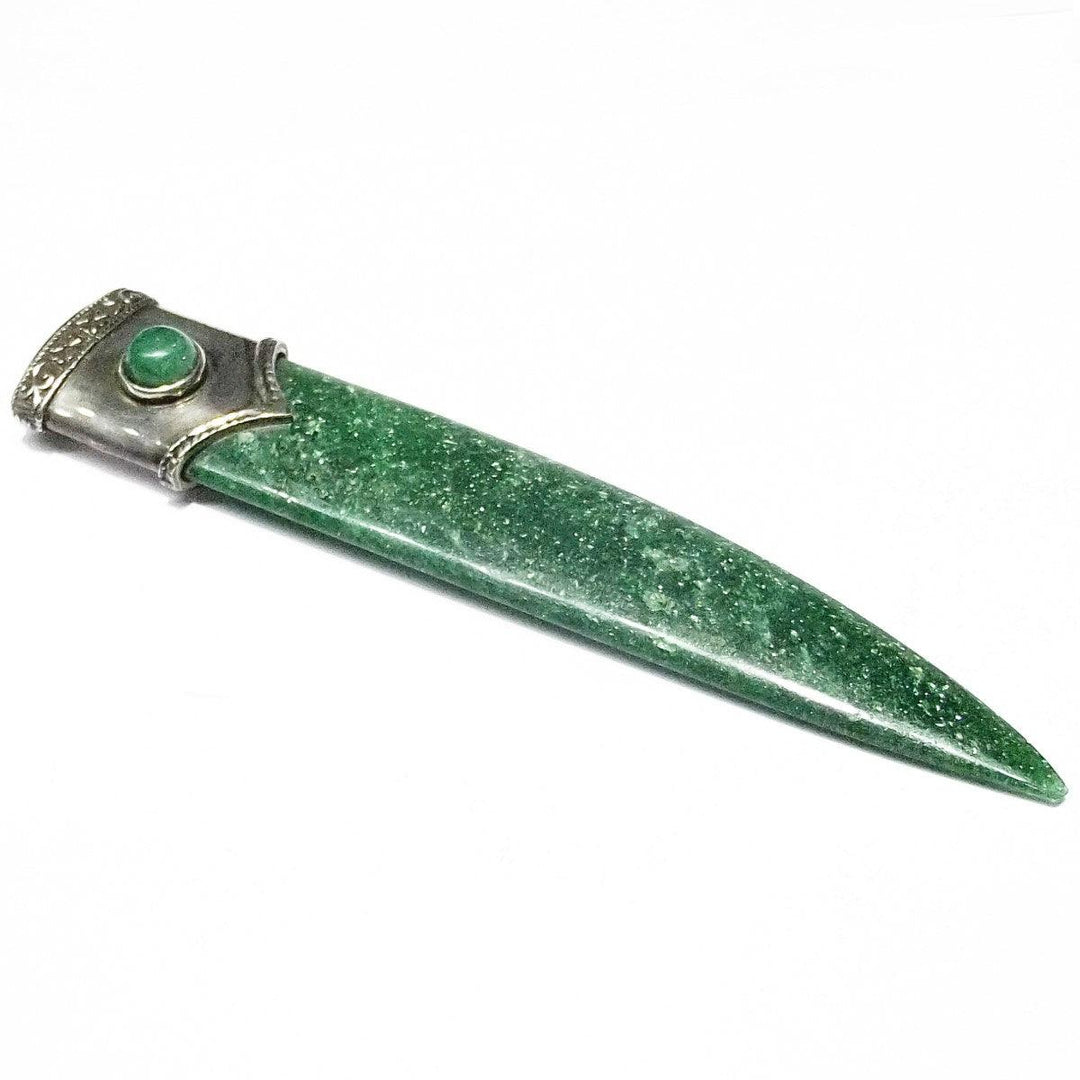 Tagliacarte in Avventurina cappuccio argento 925 anticato  A-0217-A - Gioielleria Capodagli