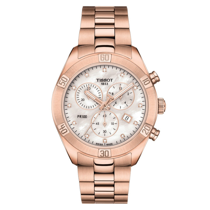Tissot orologio uomo PR 100 Sport Chic Chronograph 38mm acciaio pvd oro rosa quarzo T101.917.33.116.00 - Gioielleria Capodagli